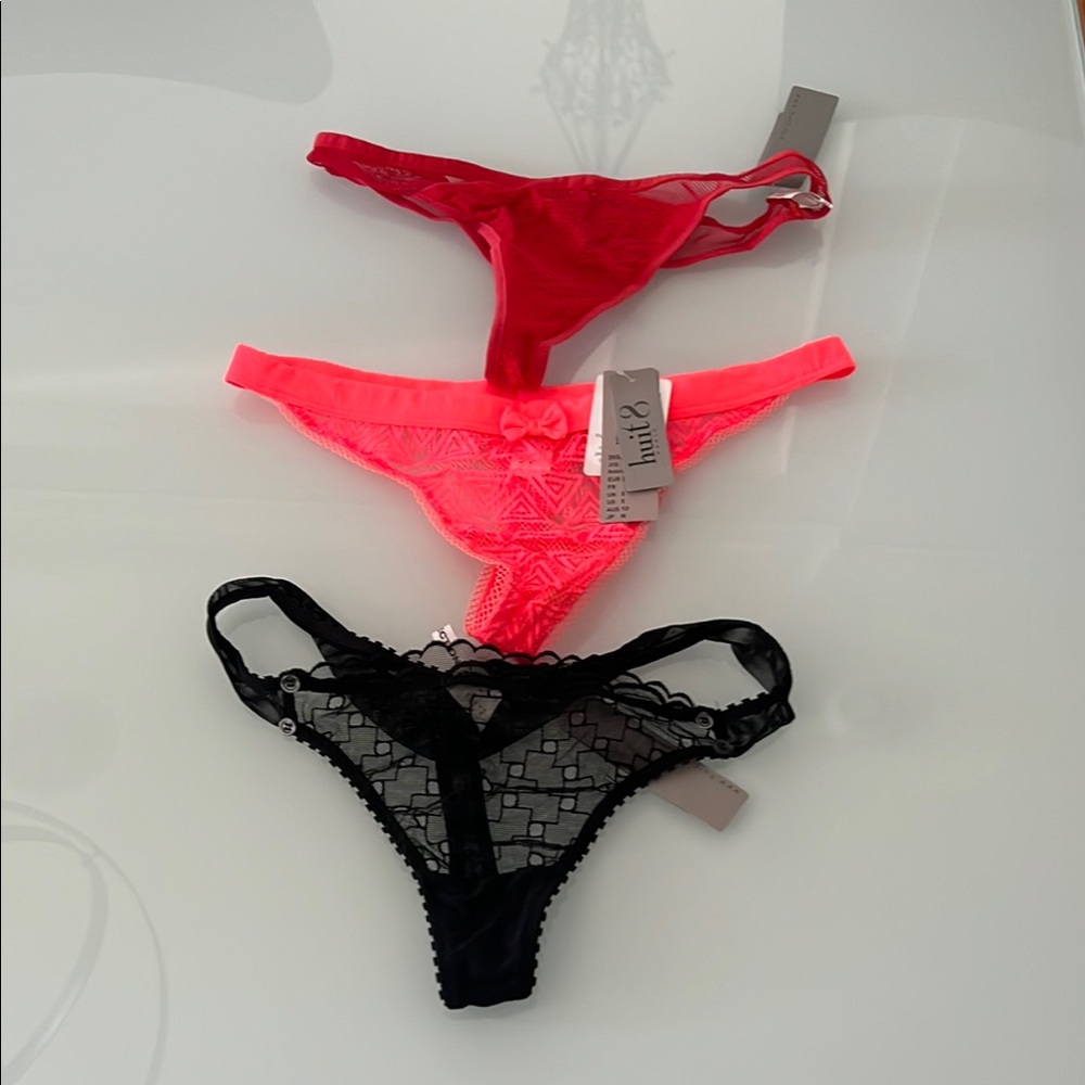 Jolidon Red, Pink, and Black Lace Thongs